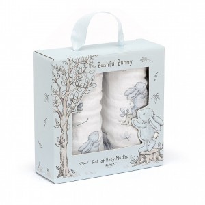 Jellycat Bashful Blue Bunny Pair Of Muslins 70 CM X 70 CM | 423805LFG