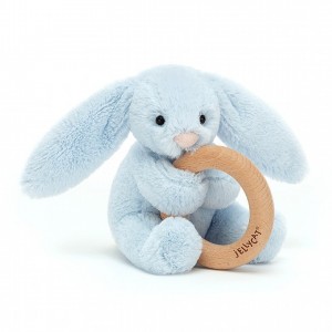 Jellycat Bashful Blue Bunny Wooden Ring Toy 13 CM X 9 CM | 053924YUC