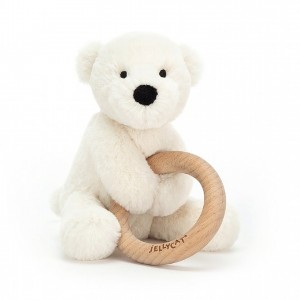 Jellycat Shooshu Perry Polar Bear Wooden Ring Toy 14 CM | 798031ESY