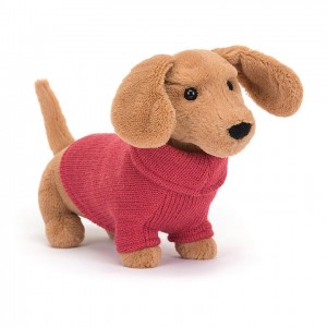 Jellycat Sweater Sausage Dog Pink 14 CM X 7 CM | 650483XWY