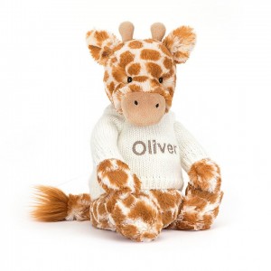 MEDIUM Jellycat Bashful Giraffe with Personalised Cream Jumper 31 CM X 12 CM | 127809ZFA