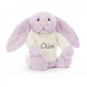 MEDIUM Jellycat Bashful Lilac Bunny with Personalised Cream Jumper 31 CM X 12 CM | 826591LXV