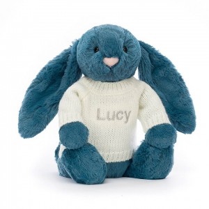 MEDIUM Jellycat Bashful Mineral Blue Bunny with Personalised Cream Jumper 31 CM X 12 CM | 260341VQM