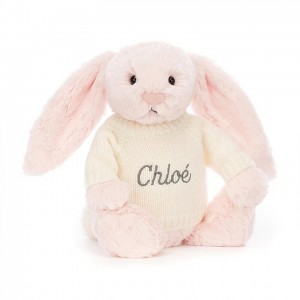 MEDIUM Jellycat Bashful Pink Bunny with Personalised Cream Jumper 31 CM X 12 CM | 489712IXW
