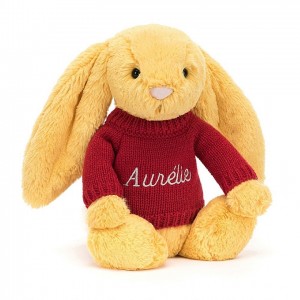 MEDIUM Jellycat Bashful Sunshine Bunny with Personalised Red Jumper 31 CM X 12 CM | 831690AUE