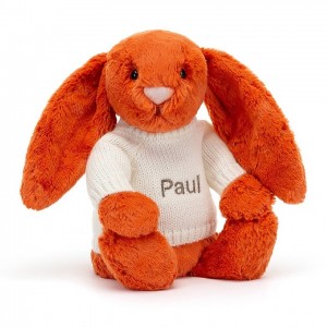 MEDIUM Jellycat Bashful Tangerine Bunny with Personalised Cream Jumper 31 CM X 12 CM | 850269CWD