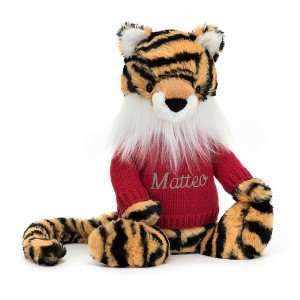 MEDIUM Jellycat Bashful Tiger with Personalised Red Jumper 31 CM X 12 CM | 934127KFN