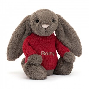 MEDIUM Jellycat Bashful Truffle Bunny with Personalised Red Jumper 31 CM X 12 CM | 241350PWB
