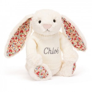 MEDIUM Jellycat Blossom Cream Bunny with Personalised Cream Jumper 31 CM X 12 CM | 978034VQS
