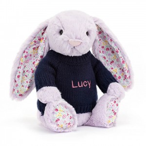 MEDIUM Jellycat Blossom Jasmine Bunny with Personalised Navy Jumper 31 CM X 12 CM | 240781JXI